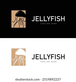 Jellyfish logo design template sea animal life simple black silhouette illustration