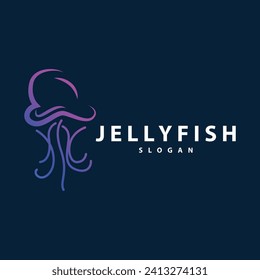 Jellyfish logo sea animal design with product brand inspiration simple minimalist line vector template