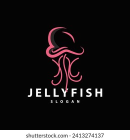 Jellyfish logo sea animal design with product brand inspiration simple minimalist line vector template