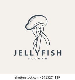 Jellyfish logo sea animal design with product brand inspiration simple minimalist line vector template