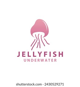 Jellyfish logo sea animal design with product brand inspiration simple minimalist line vector template
