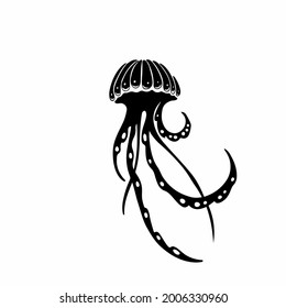 Jellyfish Logo Symbol. Stencil Design. Tattoo Vector Illustration.