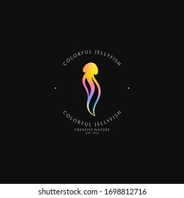 Jellyfish. Logo template. Colorful jellyfish on black background