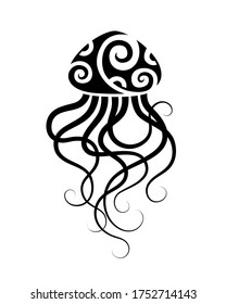 Jellyfish Maori style. Tattoo sketch or logo. Tribal ethno style 	
