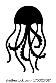  Jellyfish marine animal black silhouette vector illustration for logo or pictogram. Inhabitant of the underwater world - jellyfish animal from the ocean silhouette for sign