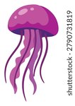 Jellyfish Marine Creature Illustration Featuring Elegant Pink Tentacles in a Deep Ocean Scene