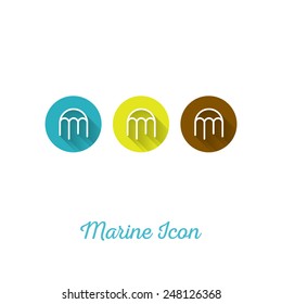 Jellyfish Marine Flat Icon - Webdesign Element with Long Shadow - Vector Illustration