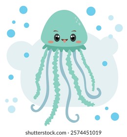 The jellyfish is a marine inhabitant. Vector image for books and websites. 