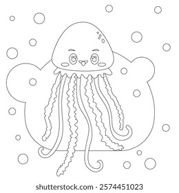 The jellyfish is a marine inhabitant. Vector image for books and websites. Coloring pages for children's education and development of creative skills.