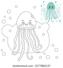 The jellyfish is a marine inhabitant. Vector image for books and websites. Coloring pages for children's education and development of creative skills.