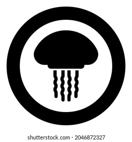 Jellyfish medusa marine animal underwater icon in circle round black color vector illustration solid outline style image