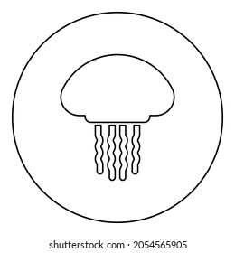 Jellyfish medusa marine animal underwater icon in circle round black color vector illustration solid outline style simple image