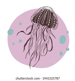 Jellyfish. Minimalistic nautical illustration for invitations, posters, wall art, greeting cards, t-shirt and others