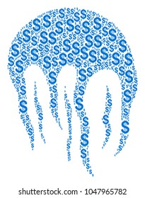 Jellyfish mosaic of dollars. Vector dollar currency icons are grouped into jellyfish mosaic.