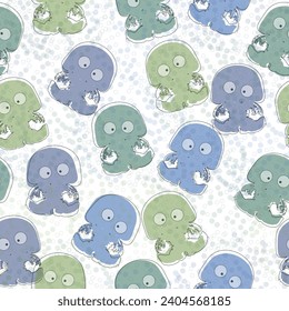 Jellyfish multicolored watercolor seamless pattern. Cute pattern for kids. Beach seamless pattern