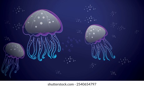 jellyfish with neon colors on a dark background, marine life concept, texture background and wallpaper. vector illustration.