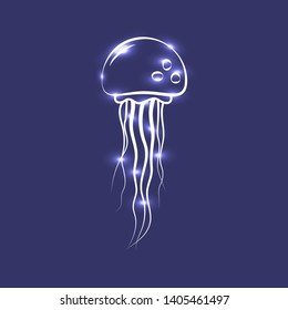 Jellyfish neon vector icon on dark background
