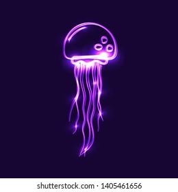 Jellyfish neon vector icon on dark background
