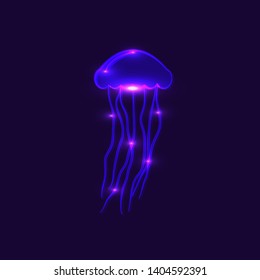 Jellyfish neon vector ion on dark background