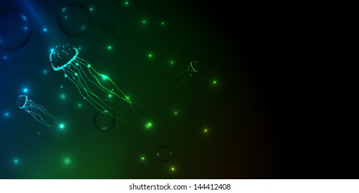 Jellyfish at the ocean background.