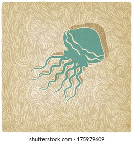 jellyfish old background - vector illustration
