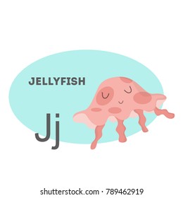 Jellyfish on alphabet. Letter J with funny animal.