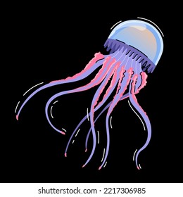 Jellyfish on black background. Abstract geometric medusa. Hand drawn modern style vector illustration.