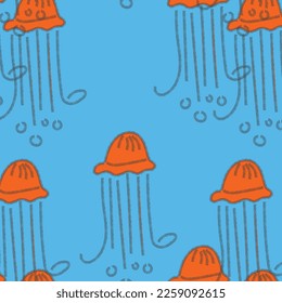jellyfish on a blue background pattern.fabric, paper, postcard design