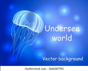 Jellyfish on blue background. Space for text. Vector illustration.