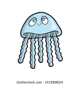 Jellyfish on white background Cute marine animal Cartoon. Vector illustration