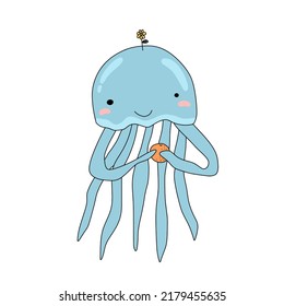 Jellyfish with orange cartoon vector illustration
