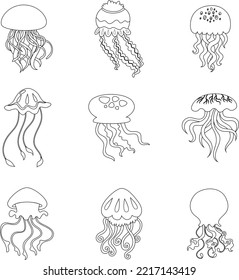 Jellyfish Outline Collection Icon Set