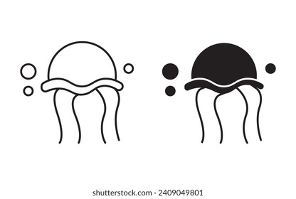 Jellyfish outline icon collection or set. Jellyfish Thin vector line art