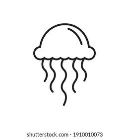 Jellyfish Outline Icon. Jellyfish Line Art Logo. Vector Illustration. Isolated on White Background. Editable Stroke