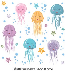 jellyfish pattern, color vector illustration on a white background