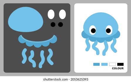 Jellyfish pattern for kids crafts or paper crafts. Vector illustration of jellyfish puzzle. cut and paste patterns for kids crafts.