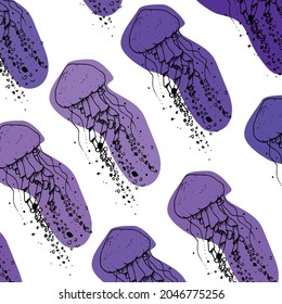 Jellyfish. Pattern. Purple and Black. For stickers, stamps,
 diaries decoration. 