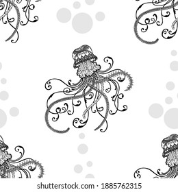 Jellyfish pattern seamless with tattoo with isolate background and colorful
