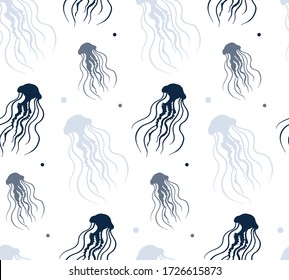 Jellyfish pattern. Vector silhouette jellifish print for fabric, wallpapers, covers, postcards, web.