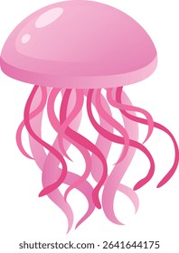 Jellyfish in Pink color, on white background. Vector illustration of sea animal.