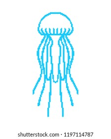 Jellyfish pixel art. Marine animal 8 bit. wildlife Vector illustration 