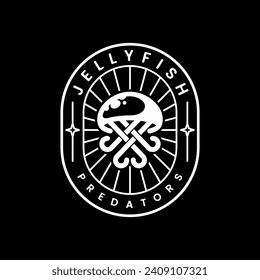 Jellyfish Predator logo design ,Vector illustration of Jellyfish on Black background With outline style.