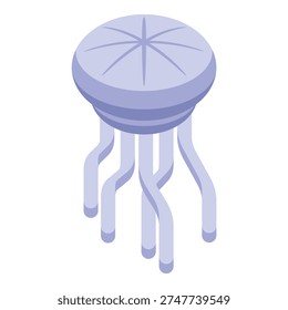 Jellyfish with purple bell and tentacles floating underwater, depicted in isometric view