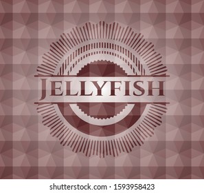 Jellyfish red emblem with geometric background. Seamless.