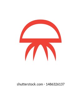 Jellyfish Red Icon On White Background. Red Flat Style Vector Illustration.