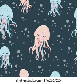 jellyfish repeat pattern. Nursery art background. Children's fabric pattern design.