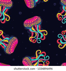 Jellyfish repeated pattern. Underwater seamless ornament