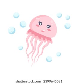 Jellyfish as Sea Animal Floating Underwater Vector Illustration