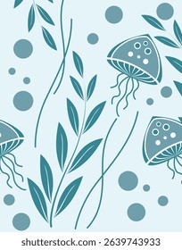 Jellyfish and sea plants minimal illustration