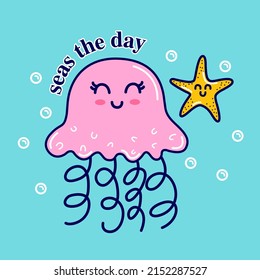 JELLYFISH IN THE SEA WITH STARFISH